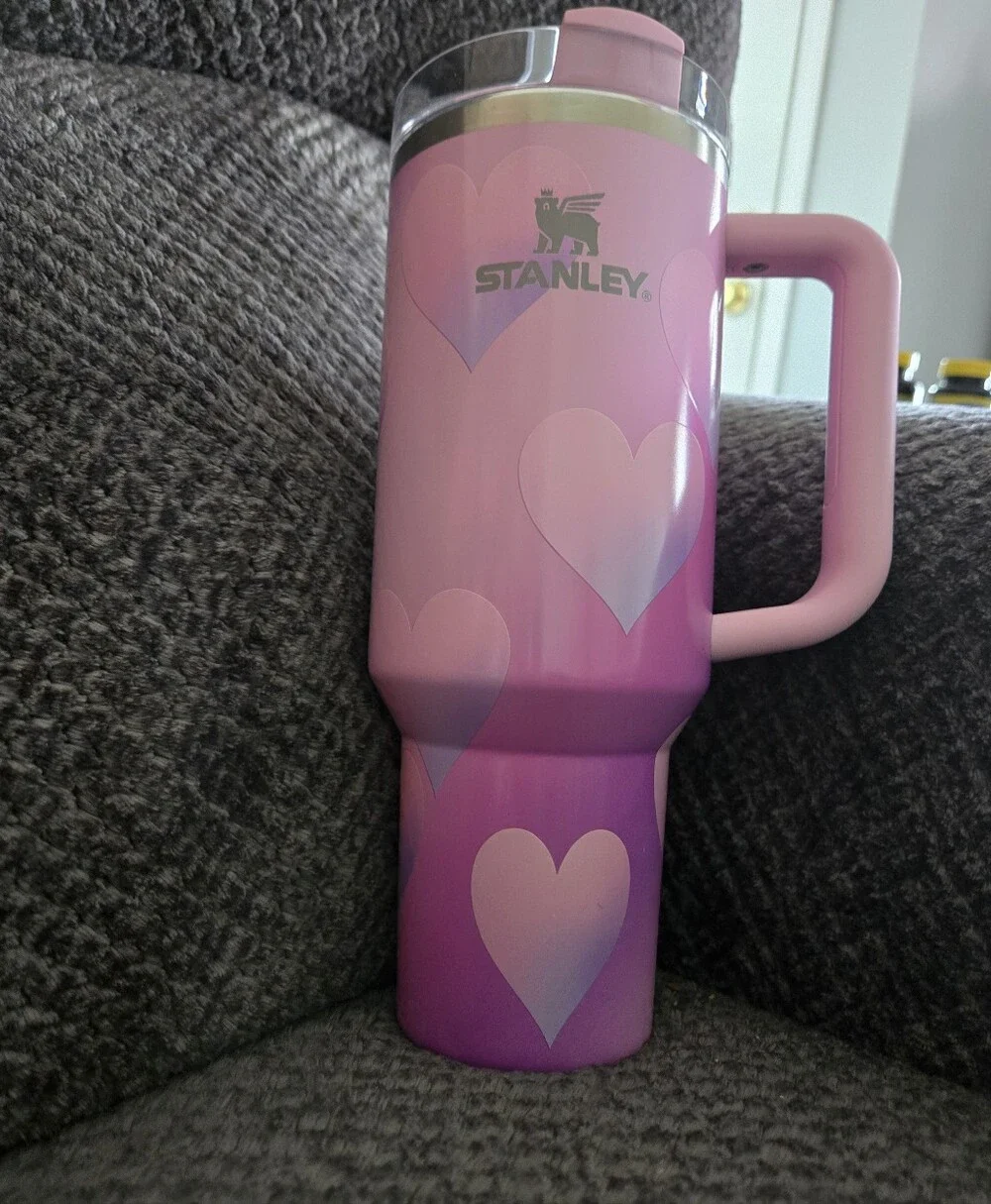 Pink Heart Stainless Steel Travel Mug with Handle